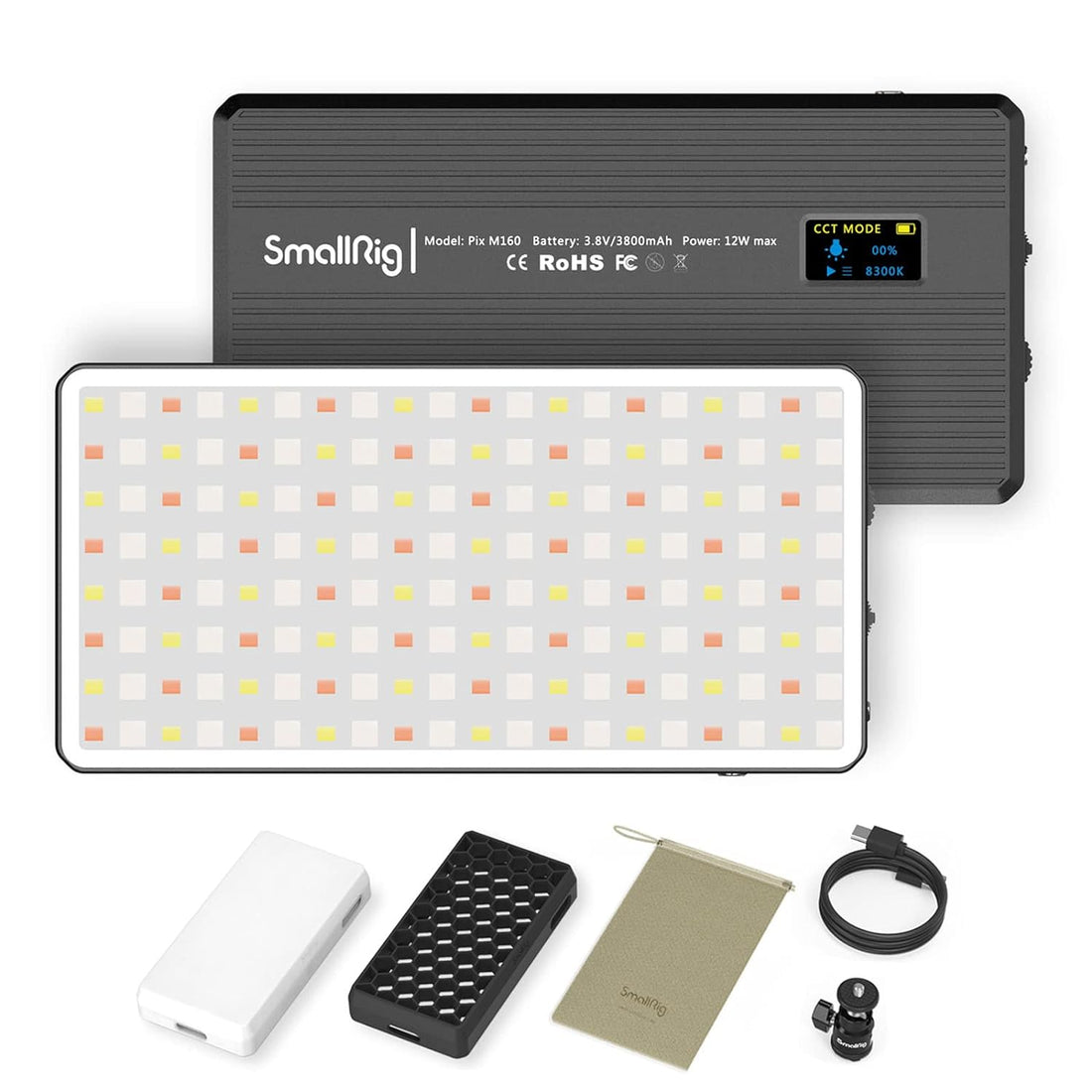 SmallRig M160 RGB Camera Video Light Panel, w/ 3800mh Battery, 360° Full Color 12 Light Effects CRI 95+, 0%-100% Dimmable Bright, 160 LED Beads for Zoom, Conference, Photography, Aluminum Body - 3157