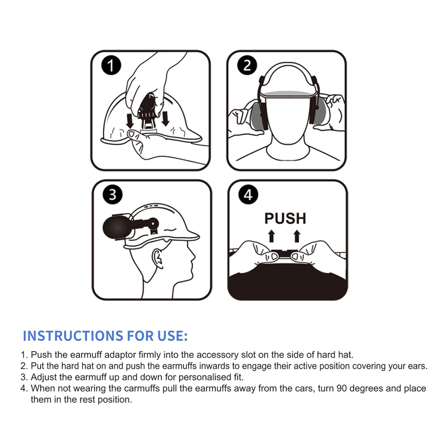 SAFEBUILDER Bluetooth Hard Hat Ear Muffs, NRR 28dB Adjustable Cap-mounted Ear muff, Helmet Attachable Earmuff