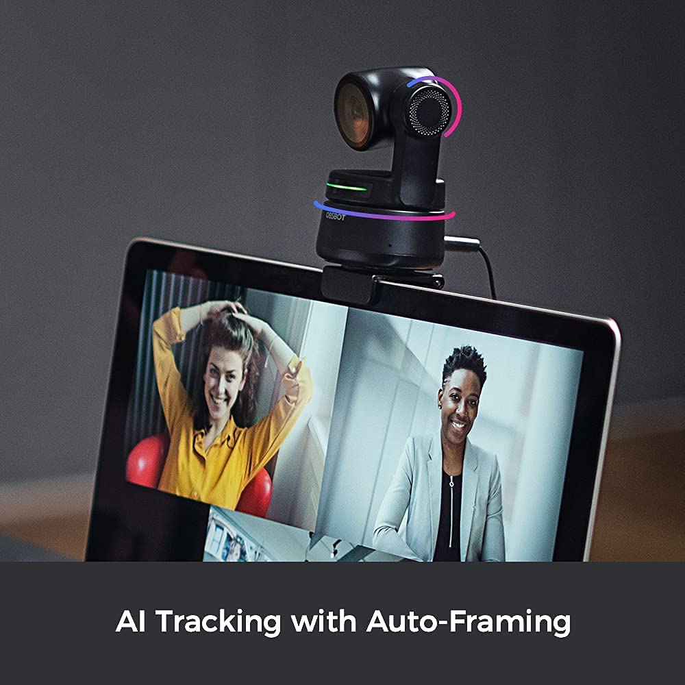 OBSBOT AI-Powered PTZ Webcam, Full HD 1080p Video Conferencing, Recording and Streaming - Black