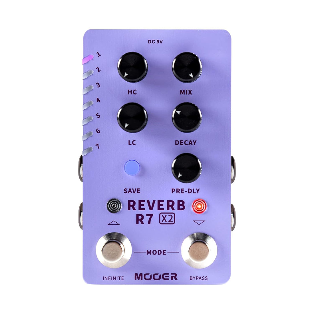 MOOER R7 X2 Stereo Multi Reverb Pedal from Classic Reverb to Modern Ambient, 14 different Reverb types with High Cut, Low Cut, Mix Parameter Knobs and Infinite and Trail-on functions
