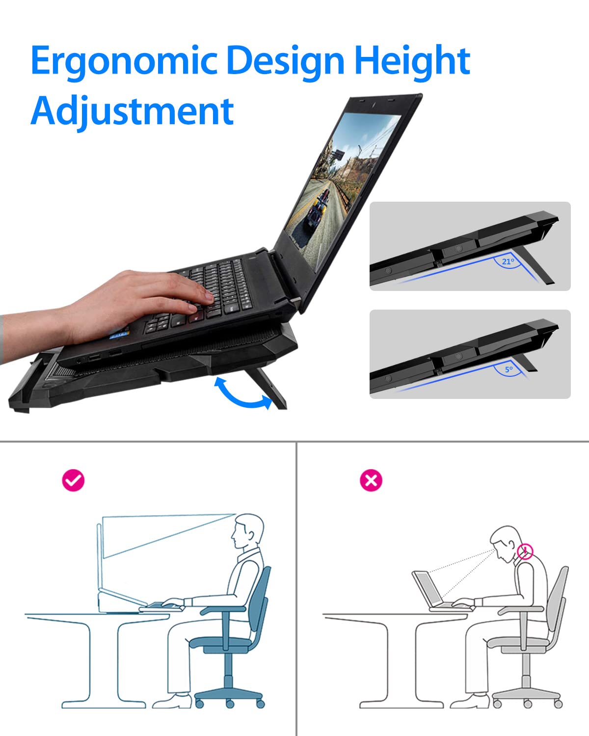 Laptop Cooling Pad, Laptop Cooler with 6 Quiet Led Fans for 15.6-17 Inch Laptop Cooling Fan Stand, Portable Ultra Slim USB Powered Gaming Laptop Cooling Pad, Switch Control Fan Speed Function (White)