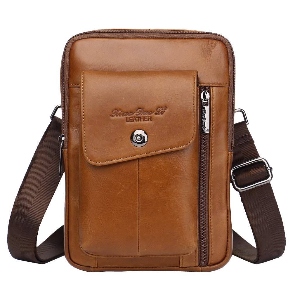 Hebetag Small Leather Sling Shoulder Bag Messenger Pack for Men Women Outdoor Travel Business