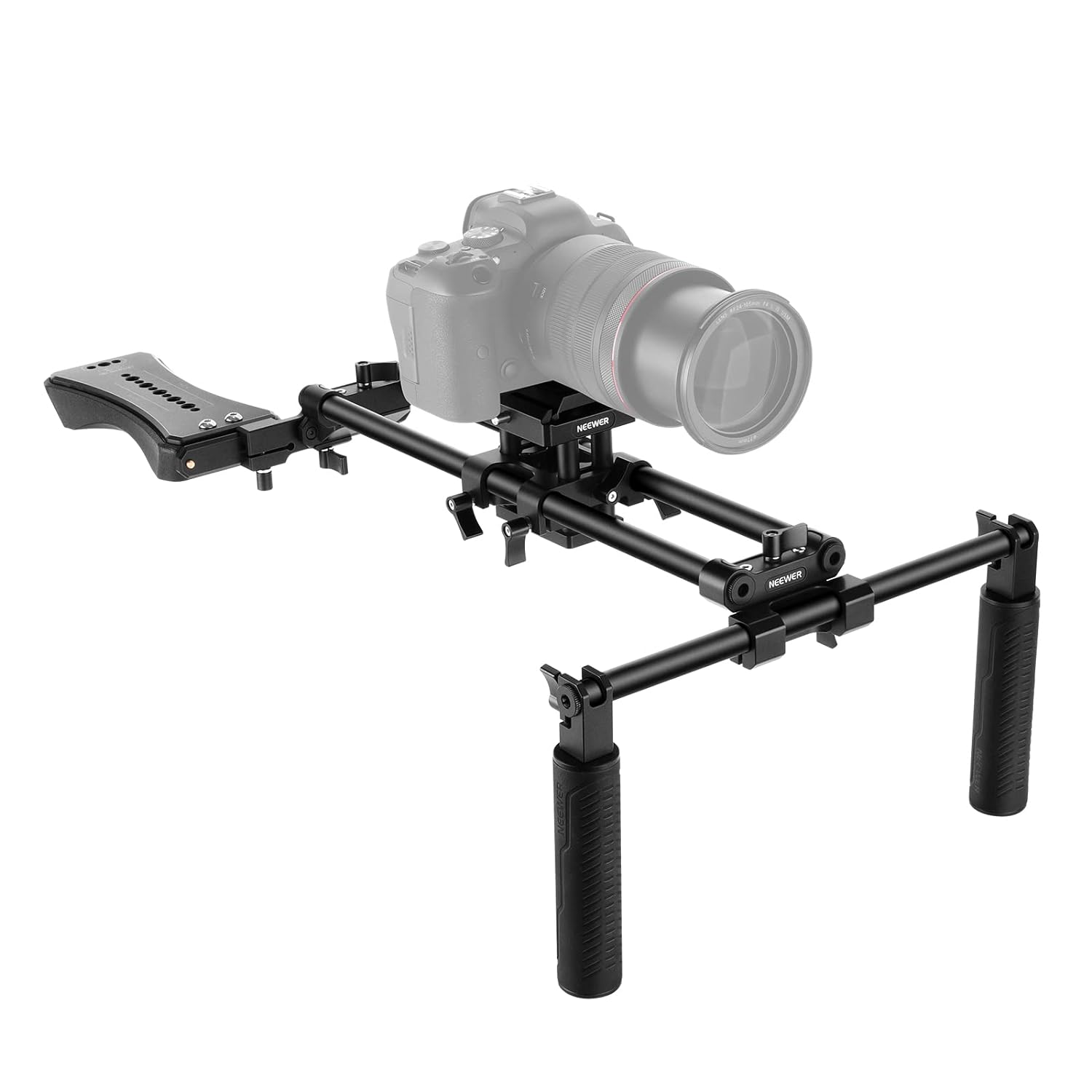 Neewer Universal Camera Shoulder Mount, Aluminum Alloy Camera Shoulder Rig, Video Filmmaking System with Movable Shoulder Pad, 15mm Rod, 1/4" 3/8" QR Plate for DSLR Mirrorless Camera Camcorder - ST34
