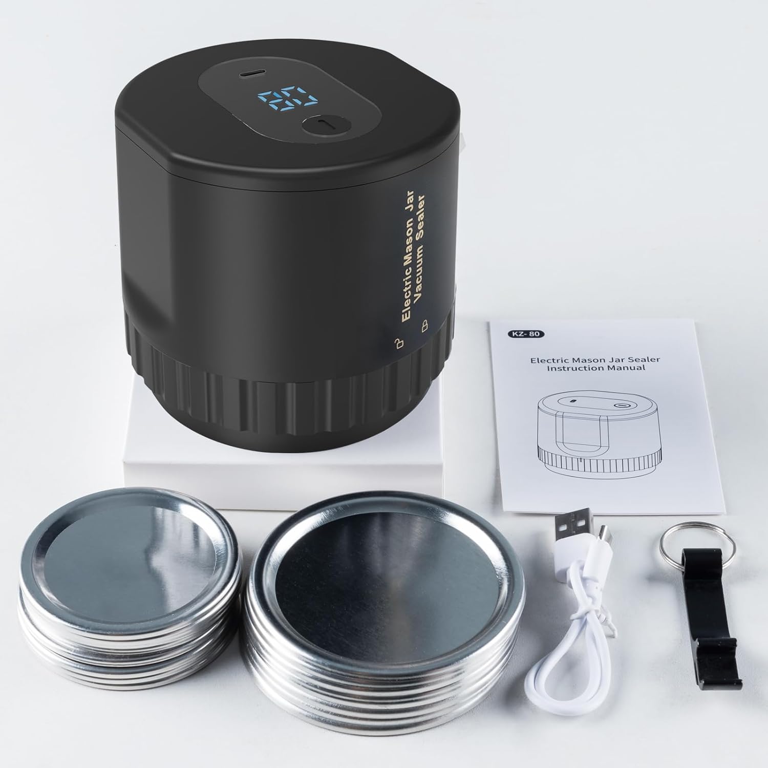 Electric Mason Jar Vacuum Sealer Kit for Wide Mouth and Regular Mouth Mason Jars,Mason Jar Vacuum Sealer for Canning Food,Food Saver,Food Storage(Black)