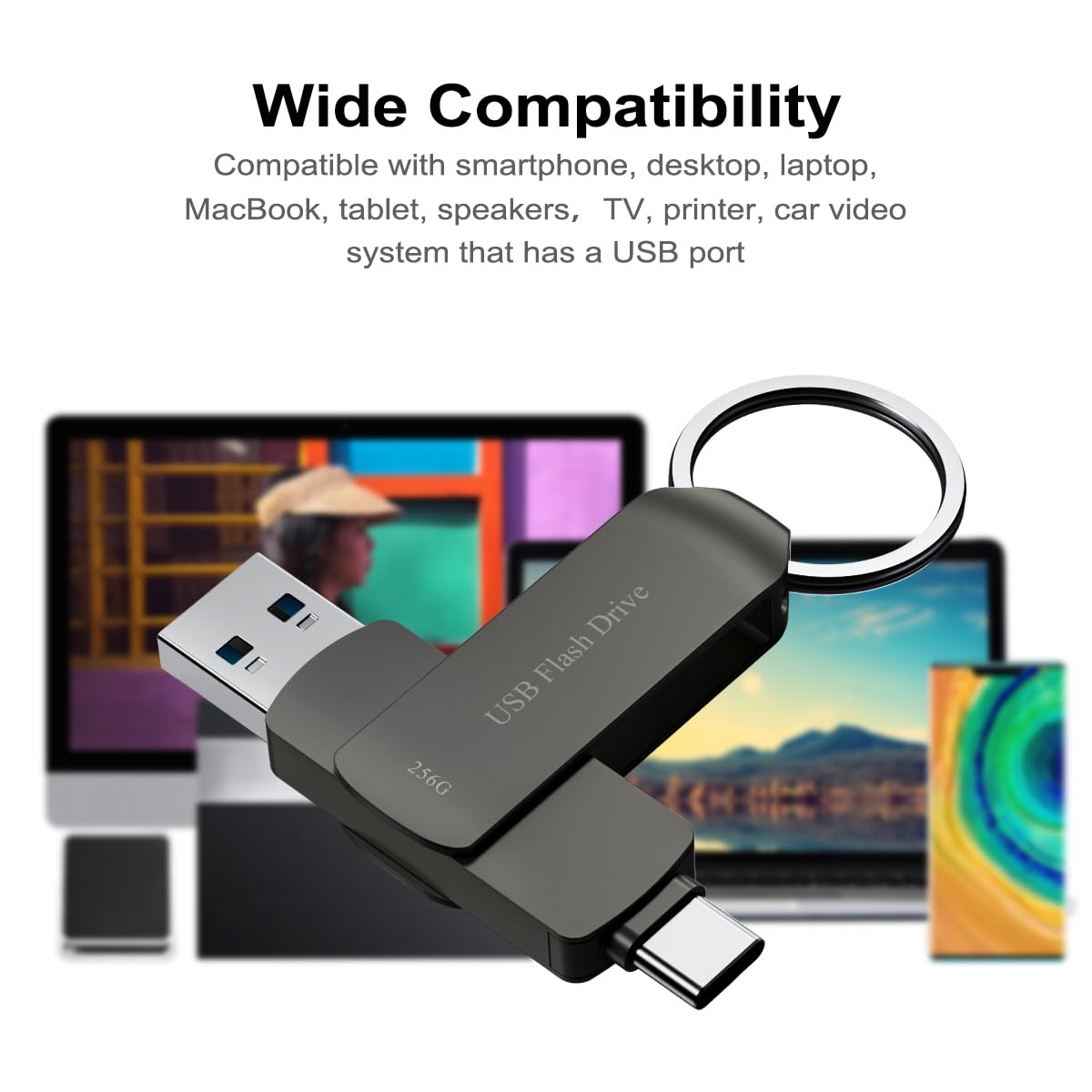 USB Flash Drive 256GB Photo Stick Memory Stick for Android Phone USB C Thumb Drive External Storage BEIMI for Android Phone USB C Pad Air Devices Mac-Book Pro and Computers Black 256G