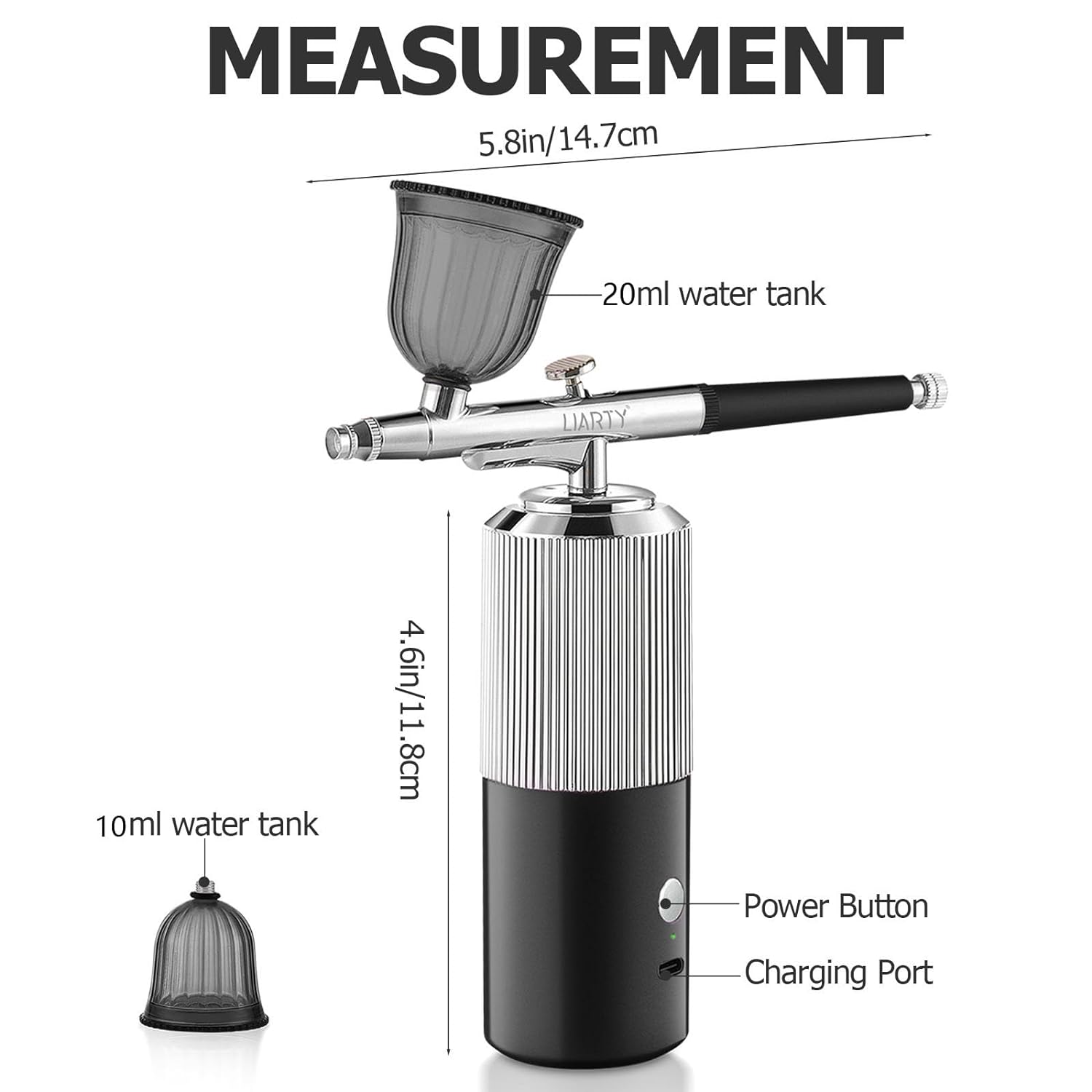 Portable Airbrush Kit Machine with Compressor, 32PSI High Pressure Rechargeable Handheld Airbrush, Professional Cordless Airbrush for Nail Art, Makeup, Barber, Cake Decor, Painting (Silver & Black)