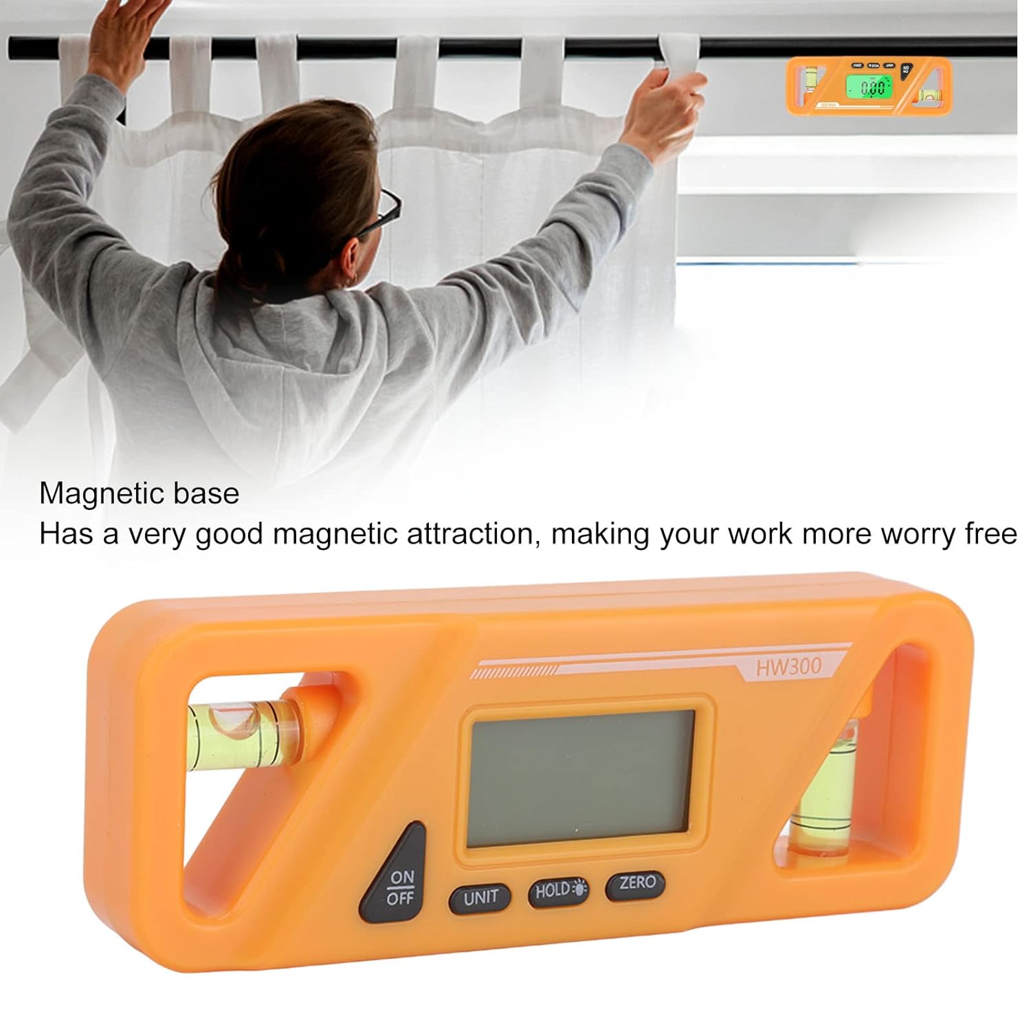 Digital Level Inclinometer, Portable LCD Screen Mini Digital Level Data Lock Plastic for Timber Processing(Yellow)