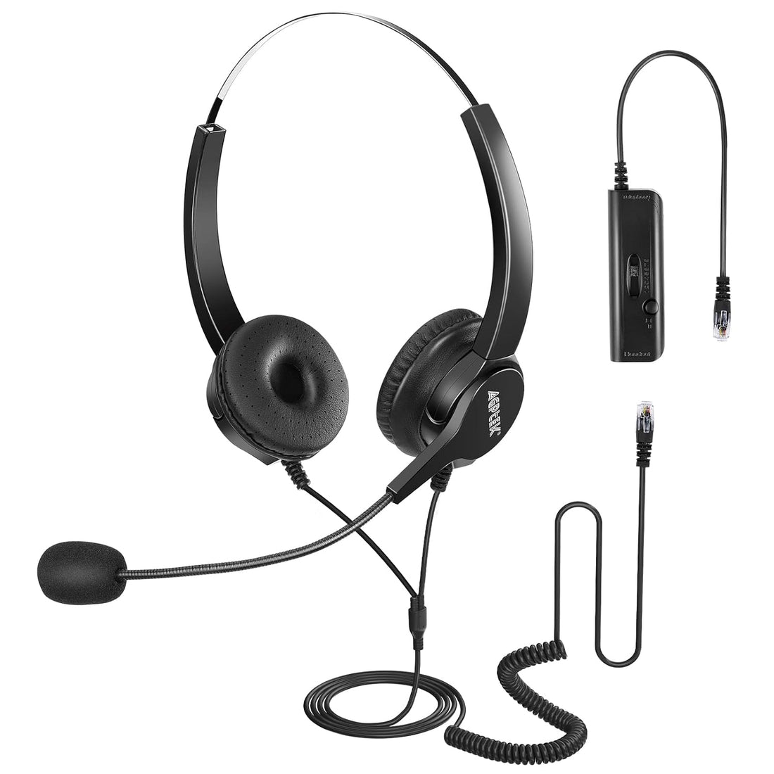 AGPtEK Hands-Free Call Center Noise Cancelling Corded Binaural Headset Headphone with 4-Pin RJ9 Crystal Head and Mic Mircrophone for Desk Phone - Telephone Counseling Services, Insurance, Hospitals