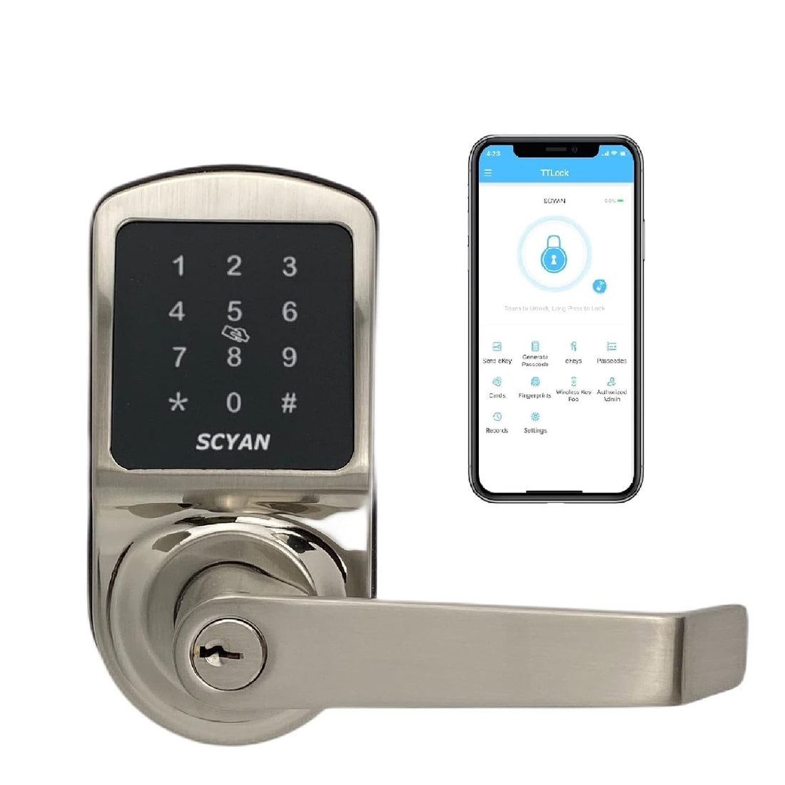 Smart Door Lock, Keyless Entry Door Lock, SCYAN X2 Handle Lock with Touchscreen Keypad Access, Auto Lock, App Control for Home, Airbnb Rental House, Satin Nickel