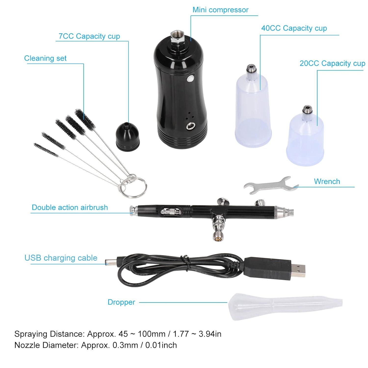 Orenic Upgraded Airbrush Kit with Air Compressor, Portable Cordless Airbrush Gun, Rechargeable Handheld Set, 17.4psi, Portable Airbrush for Cake Decorating, Makeup Art, Nail Painting, Tattoo, Manicure