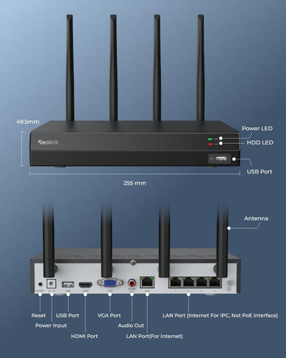 REOLINK 4K 16CH WiFi NVR with Wi-Fi 6 and 2.4/5 GHz – Back View