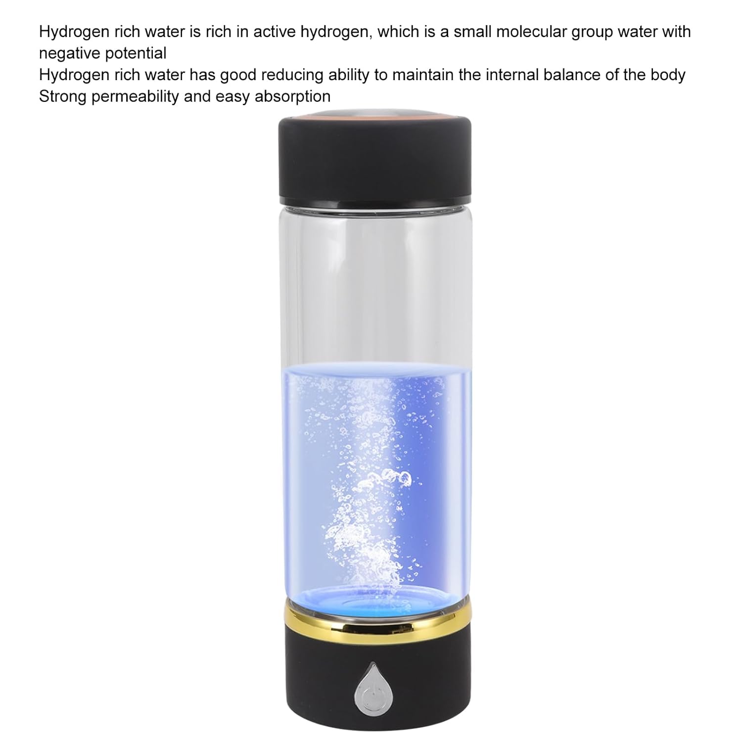 Hydrogen Rich Water Generator Bottle, Electrolysis Technology Hydrogen Generator Water Cup 380ml High Borosilicate Glass Intelligent USB Charging for Home(Black)