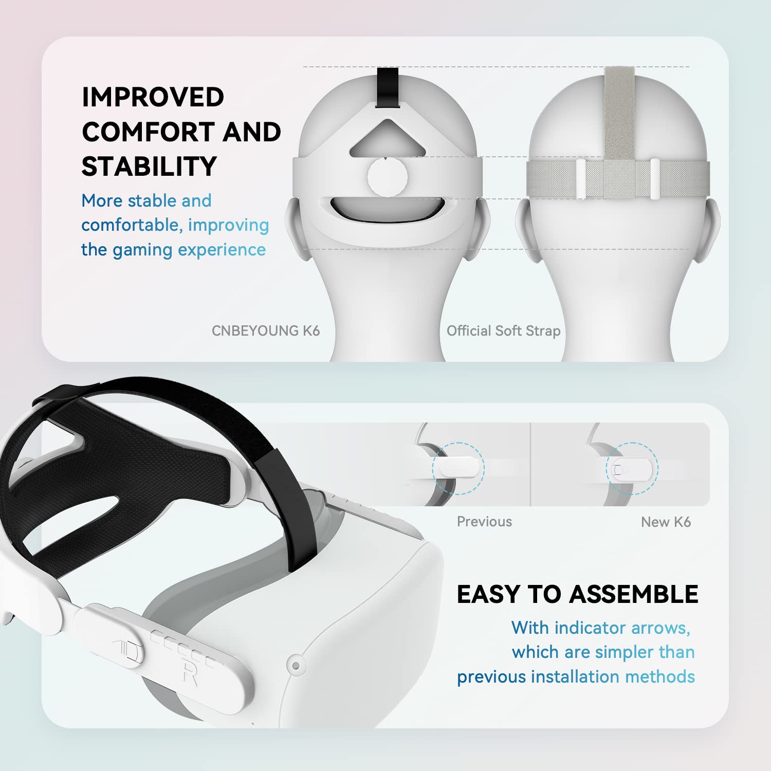 CNBEYOUNG Adjustable Head Strap for Oculus Quest 2 VR Headset, Enhanced Support and Comfort in VR Gaming