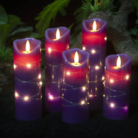 DANIP Purple Flameless Candle, Built-in Star String, 5 LED Candles, 11 Button Remote Control, 24 Hours Timer (Purple)