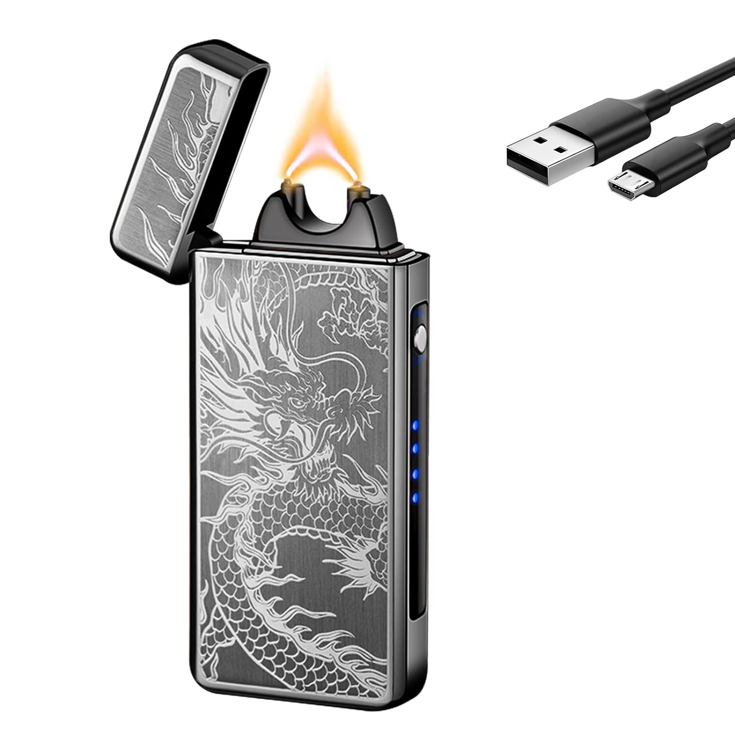 YOZWOO Electric Lighter Rechargeable, Arc Lighter, USB Lighter with Overheat Protection, Windproof Electronic Lighter for Candle, Outdoor Camping, Cool Lighter with Gift Box(Black Dragon)