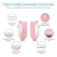 VOGOE Electric Foot File Hard Skin Remover Professional, Pedicure Set Rechargeable Callus Remover for Feet, Foot Scraper LED Light with 3 Rollers and 2 Speeds for Cracked Heel & Dead Skin CR310 Pink