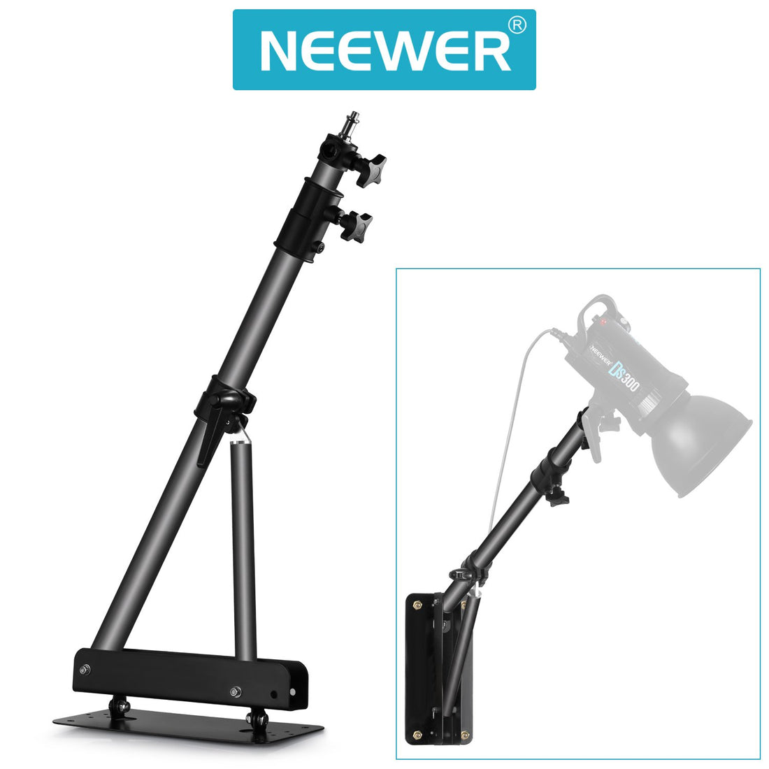 Neewer Wall Mounting Boom Arm with Triangle Base for Photography Studio Video Strobe Light Monolight Softbox Umbrella Reflector, 180 Degree Rotation, Max Length 66.5 inches/169centimeters (Black)