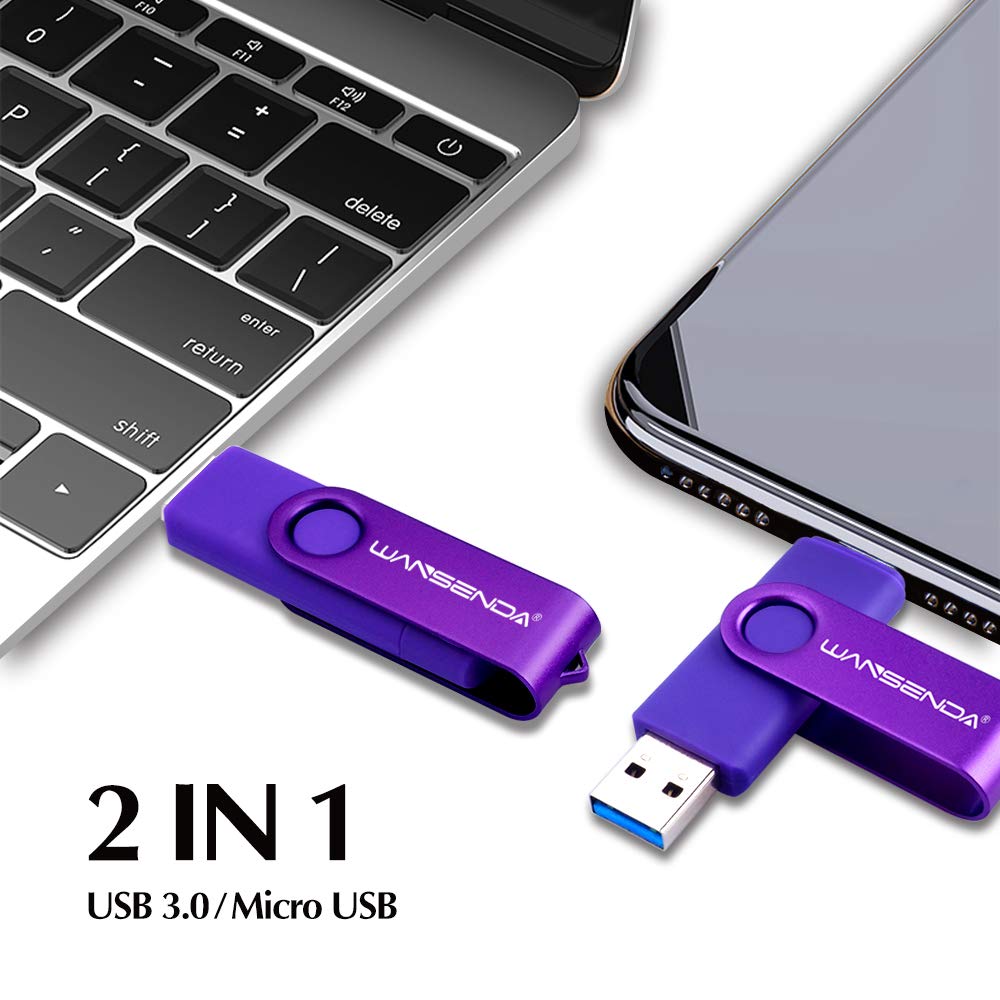 OTG USB Flash Drive Wansenda 3.0 USB Memory Stick 128GB 64GB 32GB 16GB Pen Drive High Speed for Android/PC/Mac (16G, Purple)