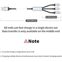 3 in 1 Multi Charging Cable 3ft, 2Pack