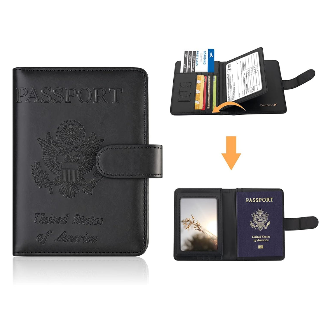 Passport Holder,Passport Holder Card Slots,Cute Passport cover for Women/Men,Waterproof Rfid Blocking Travel Wallet, Black