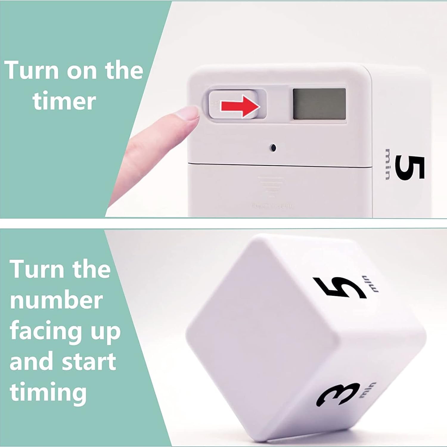 Cube Timer , Time Management and Countdown Settings with Gravity Sensor Flip Simple 1-3-5-10 Minutes Timer (White)