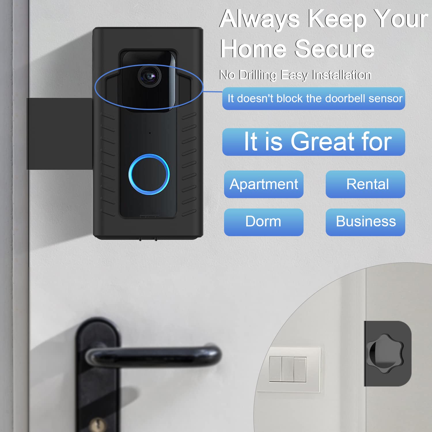 AISVAN Anti-Theft Blink Doorbell Door Mount,No-Drill Mounting Bracket for Blink Video Doorbell cover Holder Not Block Doorbell Sensor Easy to Install Blink Video Doorbell Accessories