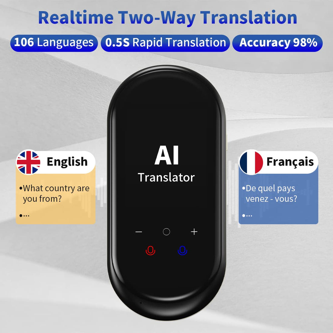 BERLANCHE Translator Device Offline Translation 97% High Accuracy 104 Languages and Accents with 2.8 inch Touchscreen for Travel Business, Black