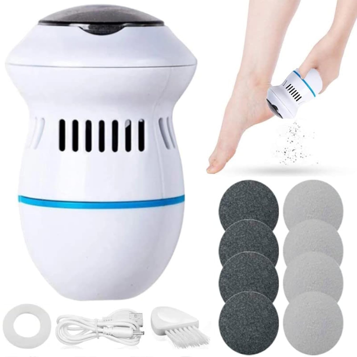 ICALODY Electric Foot Grinder,Vacuum Callus Remover,Foot Pedicure Tool,Rechargeable Foot File,Cracked Skin Cleaning Tool,White,Green