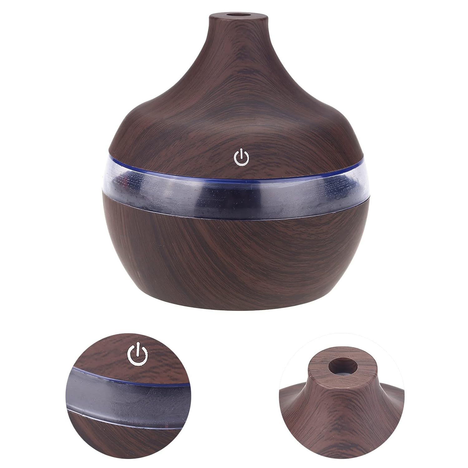 Wood Grain Humidifiers for Home, Top Fill Wood Grain USB Humidifier LED Night Light Mist Maker Ideal for Bedroom Office Nursery Car Baby Water Drop Shape Compact Design