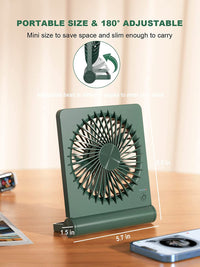 Tevelecin Desk Fan Battery Operated, 2000mAh 180°Foldable Portable Personal Fan, Strong Wind, Ultra Quiet, 3 Speeds & about 4-12 Hours Longer Working, for Home Office Travel Outdoor-Green