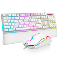 RGB Gaming Keyboard and Mouse Combo,87 Key Gaming Keyboard USB Wired RGB Backlit Gaming Keyboard Mechanical Feeling with Gaming Mouse, White Keyboard Wired Set for PC MAC Chrome PS4 Xbox Laptop