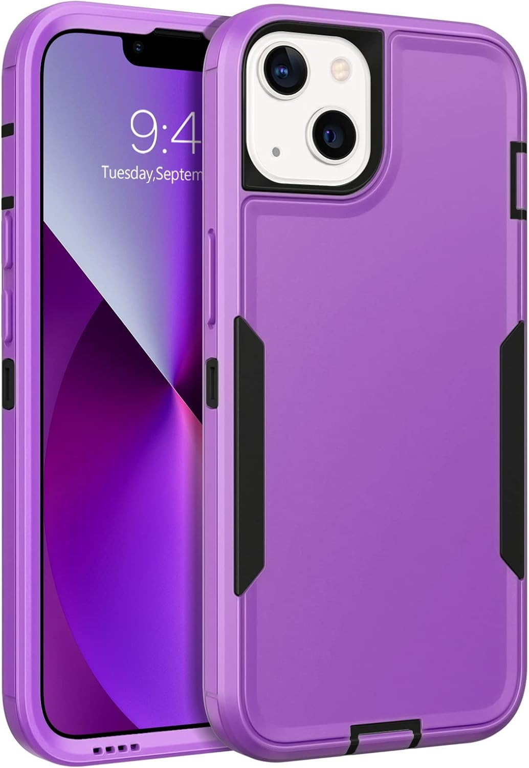 BENTOBEN iPhone 13 Case, Heavy Duty 2 in 1 Full Body Rugged Shockproof Protection Hybrid Hard PC Bumper Drop Protective Girls Women Boy Men Covers for iPhone 13 6.1 inch 2021, Purple/Black