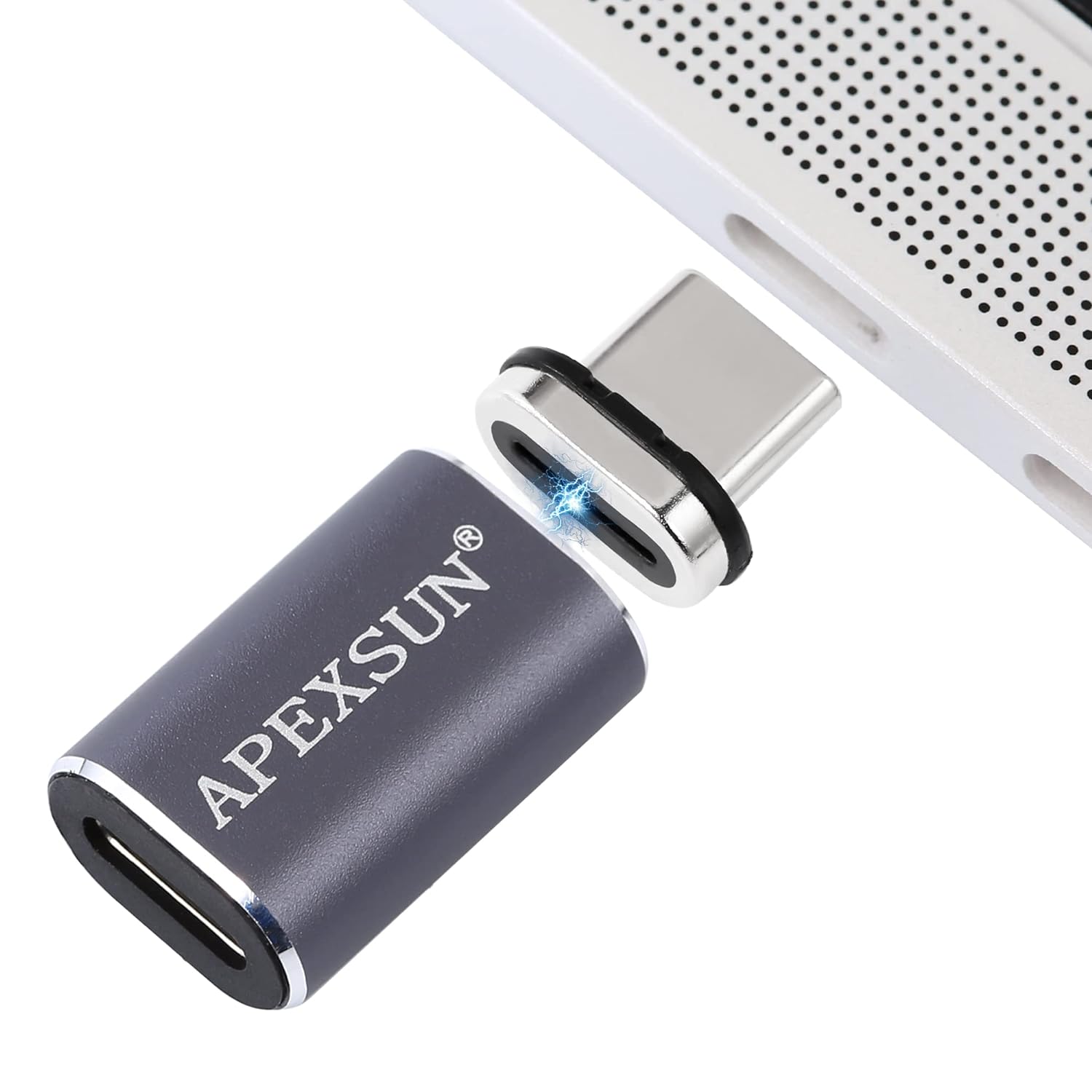APEXSUN USB C Magnetic Adapter and USB C Connector, USB C Connector Right Angle Support USB PD 100W Quick Charge, Faster Data Transfer Compatible with USB C Devices（Straight, Silver Gray，24-Pin）