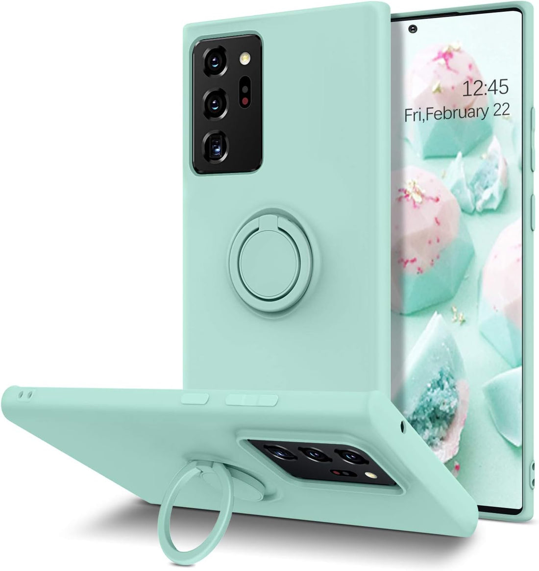 BENTOBEN Galaxy Note 20 Ultra Case, Samsung Note 20 Ultra Phone Case, Slim Silicone 360° Ring Holder Kickstand Car Mount Soft Rubber Hybrid Protection Shockproof Bumper Girl Women Boy Cover,Mint Green