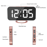 Digital Clock Large Display, LED Electric Alarm Clocks Mirror Surface for Makeup with Diming Mode, 3 Levels Brightness, Dual USB Ports Modern Decoration for Home Bedroom Decor-Rose Gold