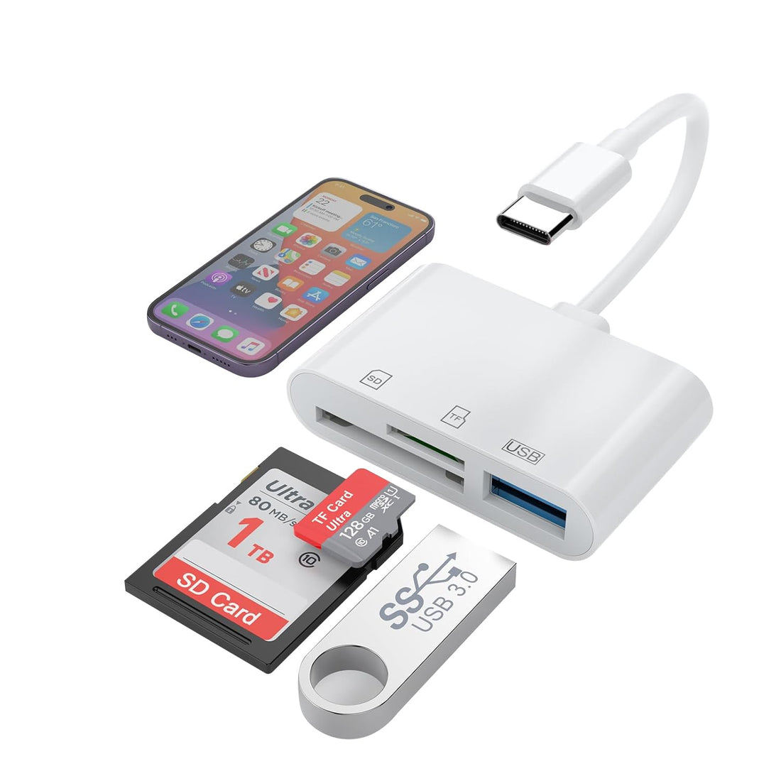 USB C SD Card Reader, USB C to SD Card for iPhone 15/iPad/Mac/Laptop, USB-C/Type C Memory Card Adapter for iMac, iPad Pro/Air/Mini, MacBook Pro/Air, Galaxy, MicroSD/SD
