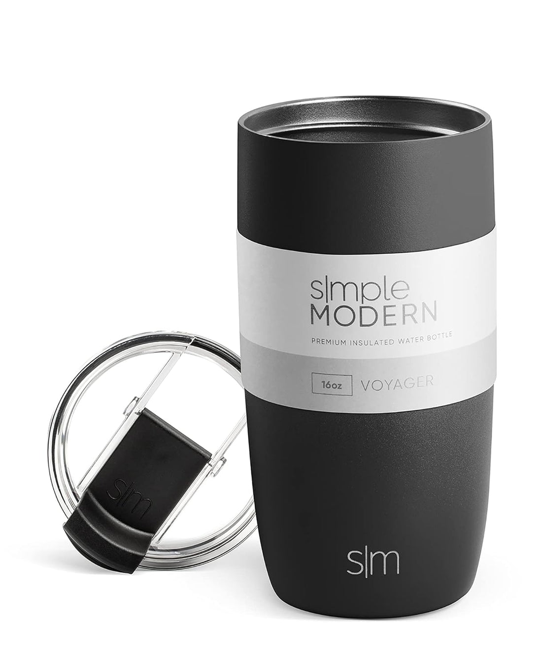 Simple Modern 16oz Voyager Travel Mug Tumbler w/Clear Flip Lid & Straw - Coffee Cup Vacuum Insulated Flask 18/8 Stainless Steel Hydro Water Bottle -Midnight Black