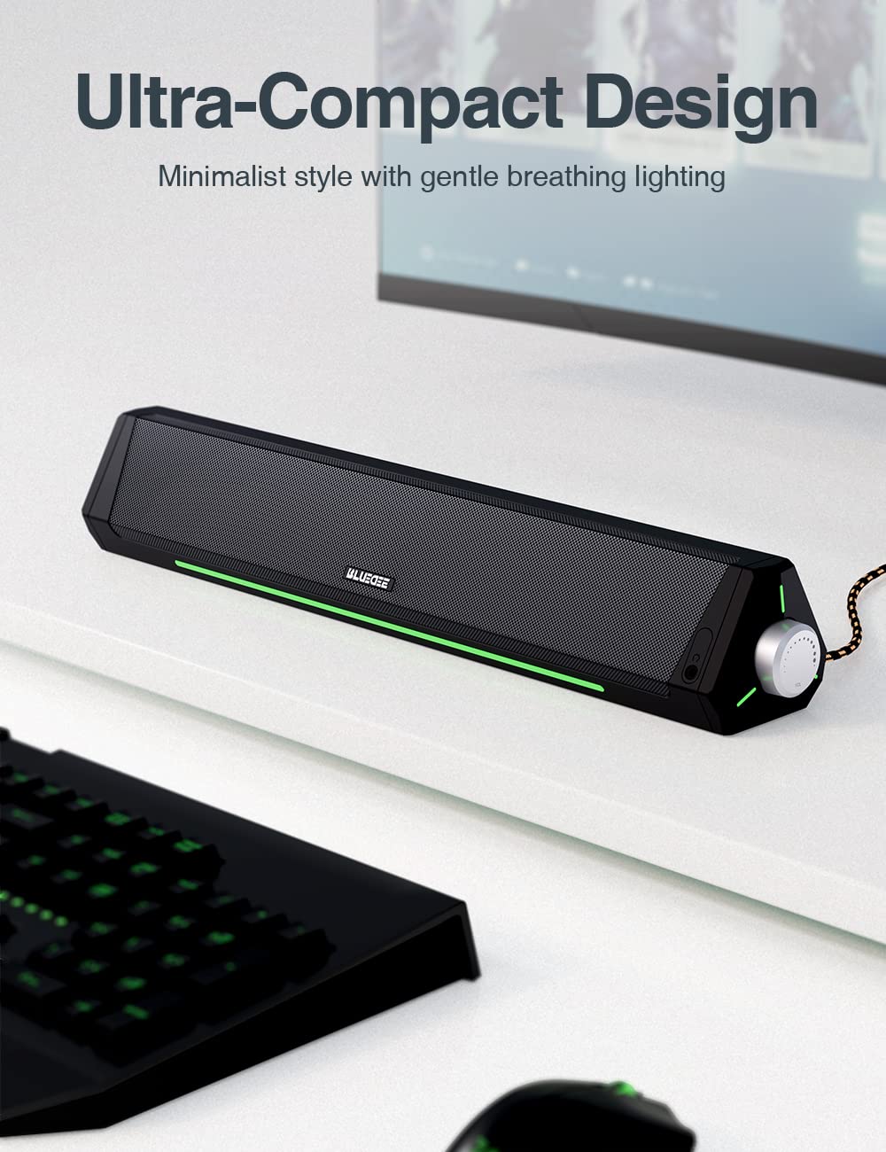 Computer Speakers, Dynamic RGB Computer Sound Bar, HiFi Stereo Bluetooth 5.0 & 3.5mm Aux-in Connection, USB Powered Computer Speakers for Desktop, Laptop, Tablets