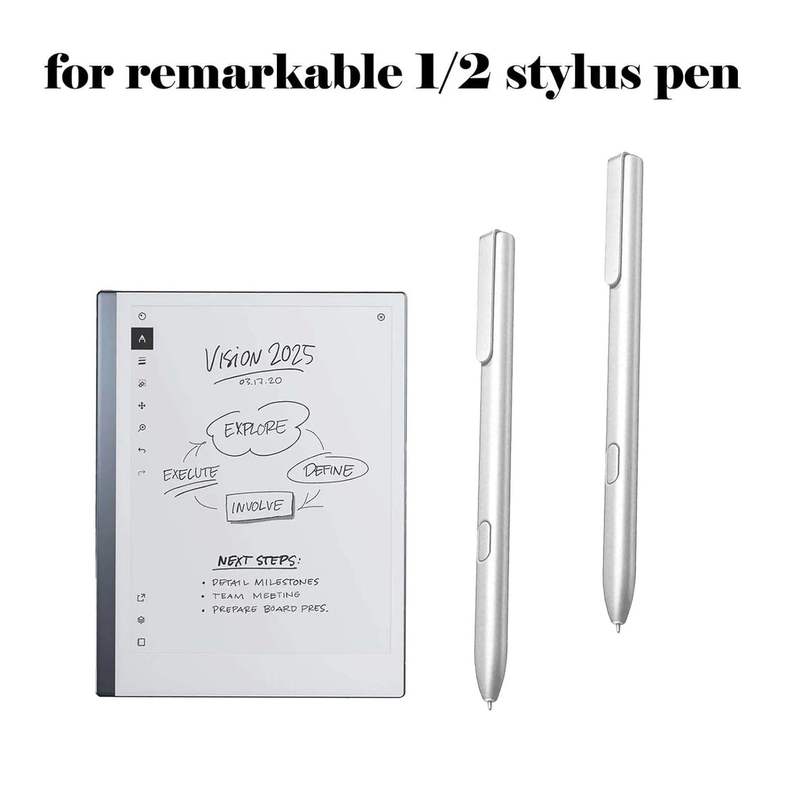 2 Pack Stylus Pen for Remarkable 2,Replacement Pen for Remarkable 1,EMR Stylus with Palm Rejection,Compatible Remarkable 1 with Eraser,4096 Pressure Levels(Silvery)