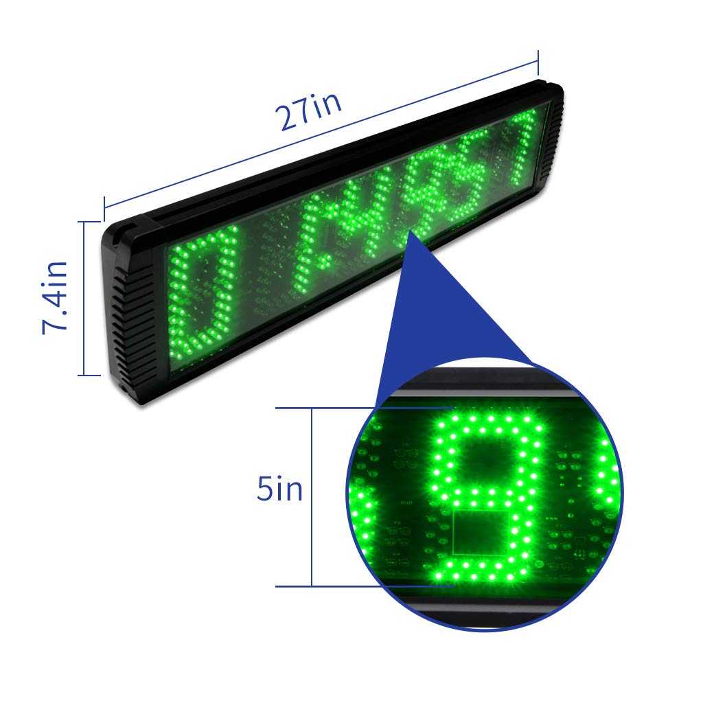 Ganxin 5 Inch 6-Digit LED Race Timing Clock, Running Event Gym Timer Clock for Countdown/Count Up,12/24 Hour Real Time Clock, Stopwatch with Remote Control,Portable Large Wall Clock (Green)