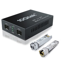 10G SFP+ to SFP+ Fiber Media Converter - 10G OEO Converter, Includes SFP+ SR Module and 10GBase-T Cooper Module, Supports Multi Mode LC Fiber and CAT.6a/7, Fiber to Ethernet Transmission up to 300m