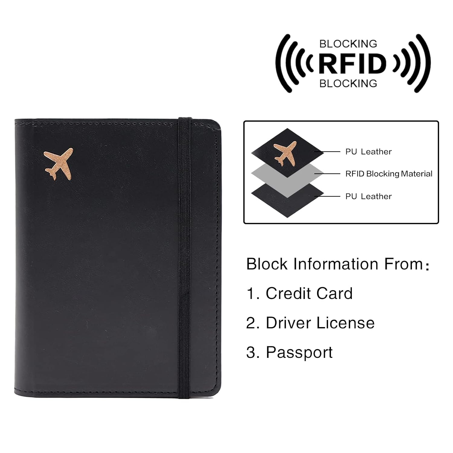 Deziliao Passport and Vaccine Card Holder Combo, PU Leather Passport Holder with Vaccine Card Slot, Passport Wallet for Men and Women, Black, Basic