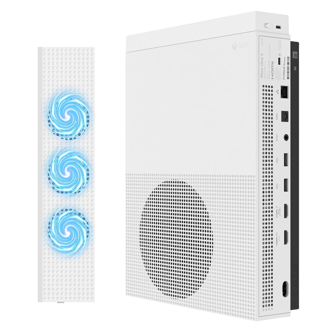 MoKo Xbox One S Cooling Fan, Built-in 3 High Speed Fans, 2-Port USB Charing & Data Syncing, L / H Fan Speed Switch for Xbox One S Gaming Console, White