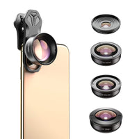 Apexel HD Mobile Phone Camera Phone Lens Set -10x Macro Lens, 2X Telephoto Lens, 110° Wide Angle, 170° Wide Angle, 195° Fisheye for Dual Lens/Single Lens iPhone Pixel Samsung Galaxy Smartphones