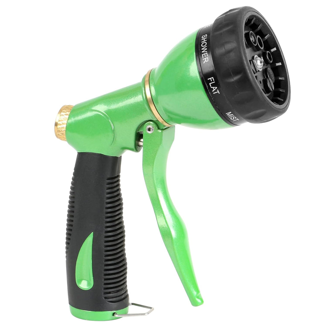 STYDDI 8-Pattern Garden Hose Nozzle Heavy Duty, Metal Water Hose Nozzle Sprayer, High Pressure Front Trigger Turret Hose Nozzle for Plant Watering, Car Washing, Window Cleaning, Pet Showering, Green