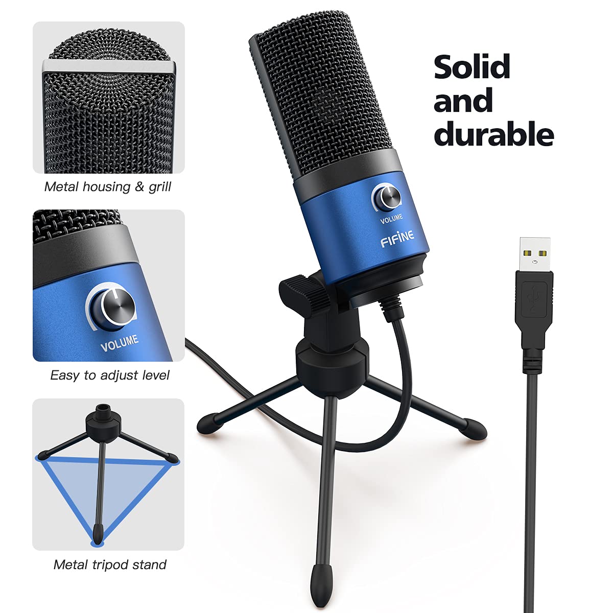 FIFINE USB Computer Microphone for Recording YouTube Video Voice Over Vocals for Mac & PC, Condenser Mic with Gain Control for Home Studio, Plug & Play - K669L