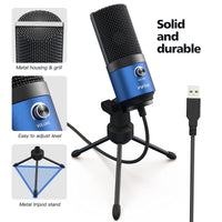 FIFINE USB Computer Microphone for Recording YouTube Video Voice Over Vocals for Mac & PC, Condenser Mic with Gain Control for Home Studio, Plug & Play - K669L