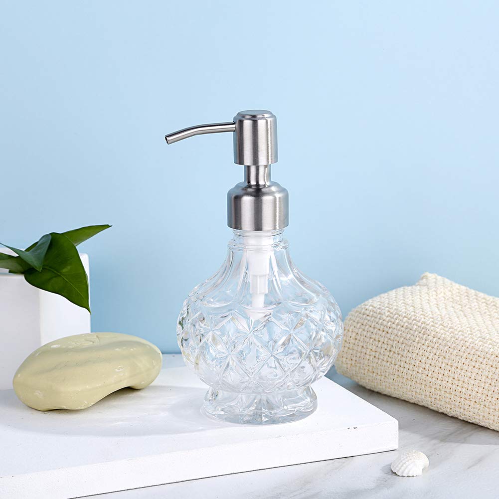 YunNasi Liquid Soap Dispenser Glass Soap Dispenser Made of Glass and Stainless Steel Nozzle for Dish Detergent, Shampoo Lotion, Bathroom Countertop, Kitchen, Laundry Room (Style 1)