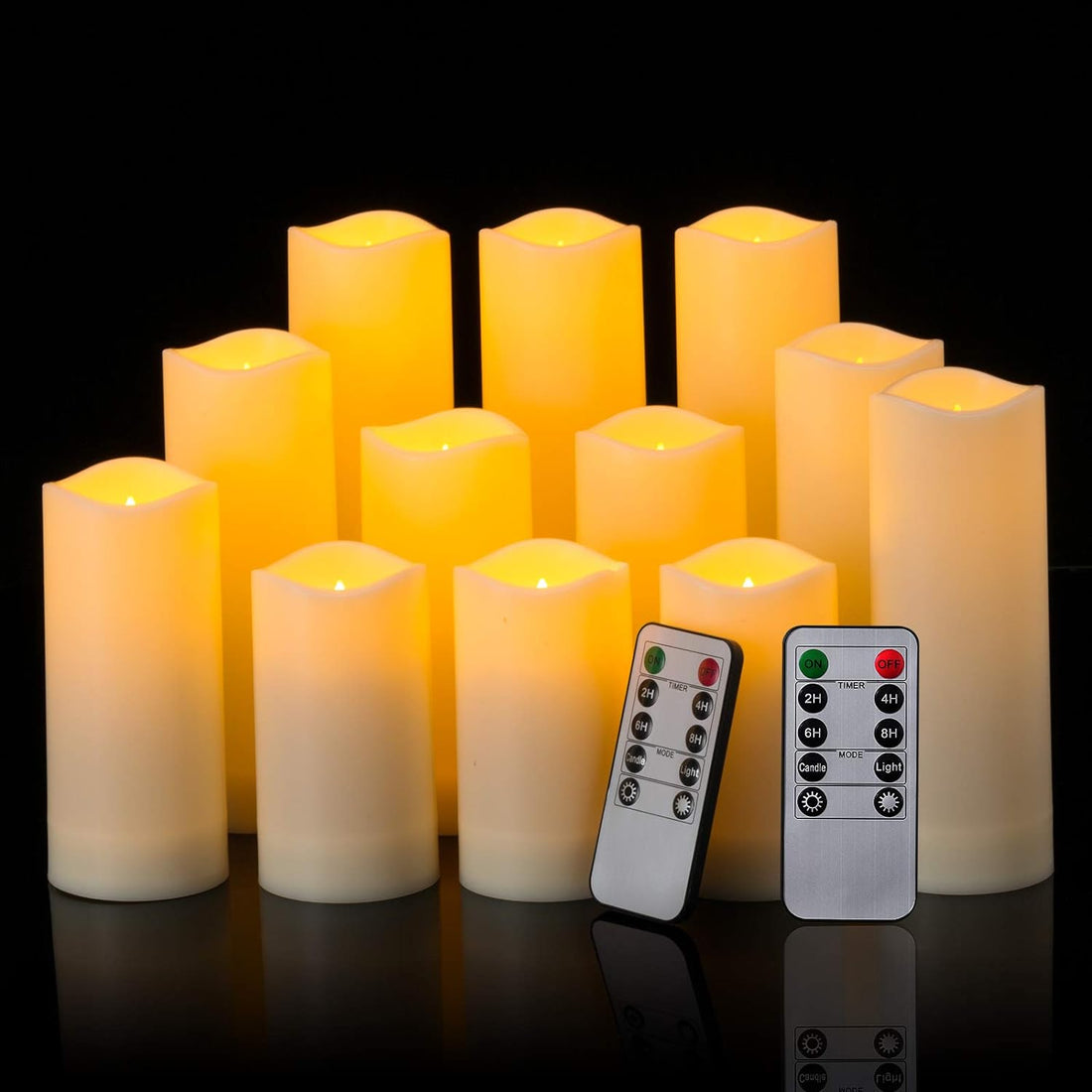Flameless Candles Led Candles Set of 12 Battery Candles (D2.15'' x H4''5''6''7'') Waterproof Outdoor Indoor Candles with 10-Key Remotes and Cycling 24 Hours Timer (Plastic)