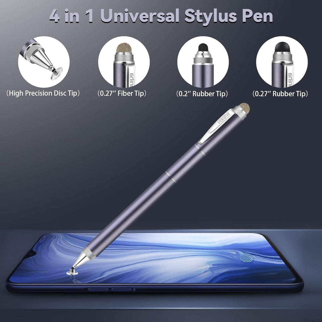 Universal Stylus Pens, Honiha High Precise Disc Stylus Pens for Touch Screens 4 in 1 Touch Screen Pen Capacitive Stylus Compatible with iPad, iPhone, Samsung, Android, Microsoft Tablets- Space Black